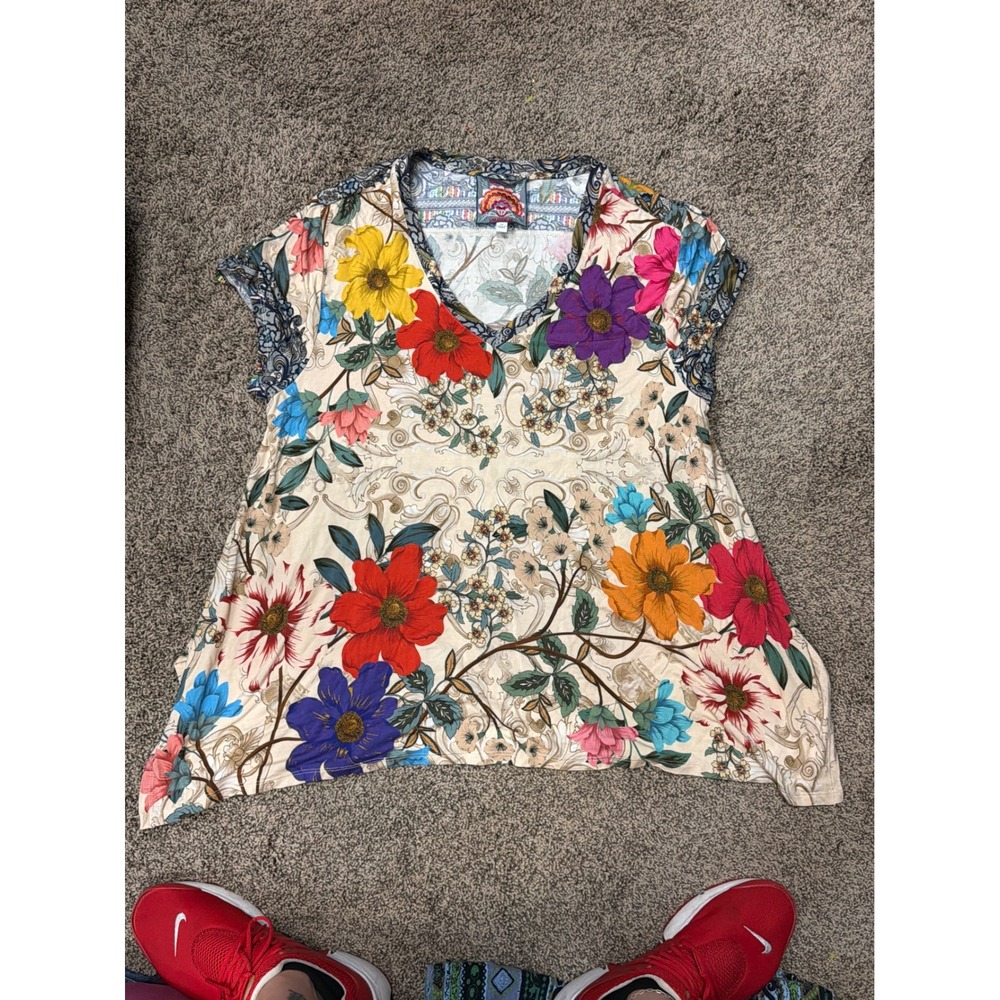 Johnny Was Los Angeles Floral Bamboo V-Neck Tunic Top XL T11923-3